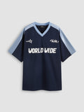 WORLD WIDE V-neck Graphic Raglan Tee