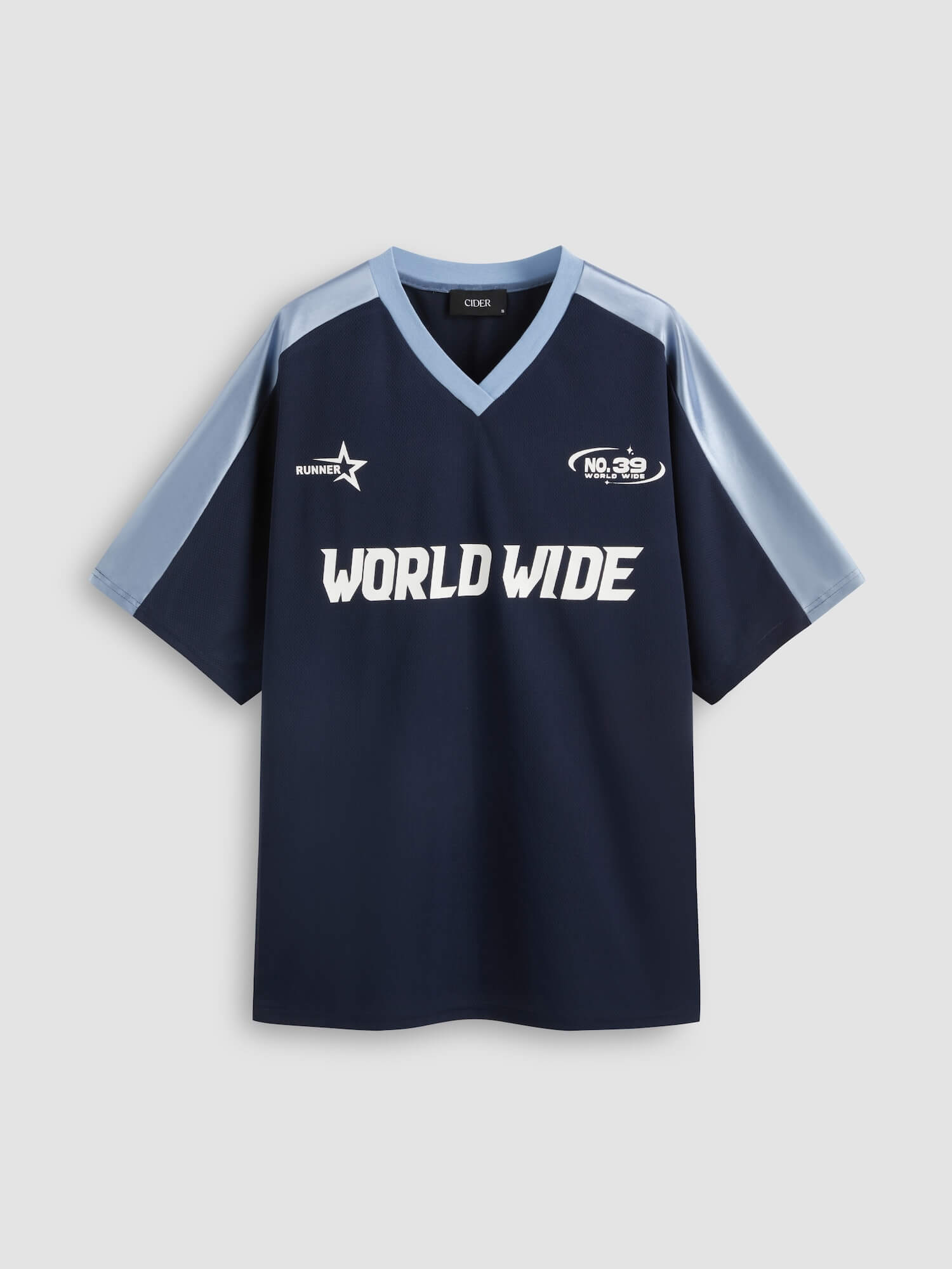 WORLD WIDE V-neck Graphic Raglan Tee