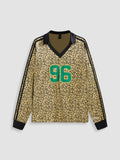 V-neck Leopard Contrasting Binding Long Sleeve Top